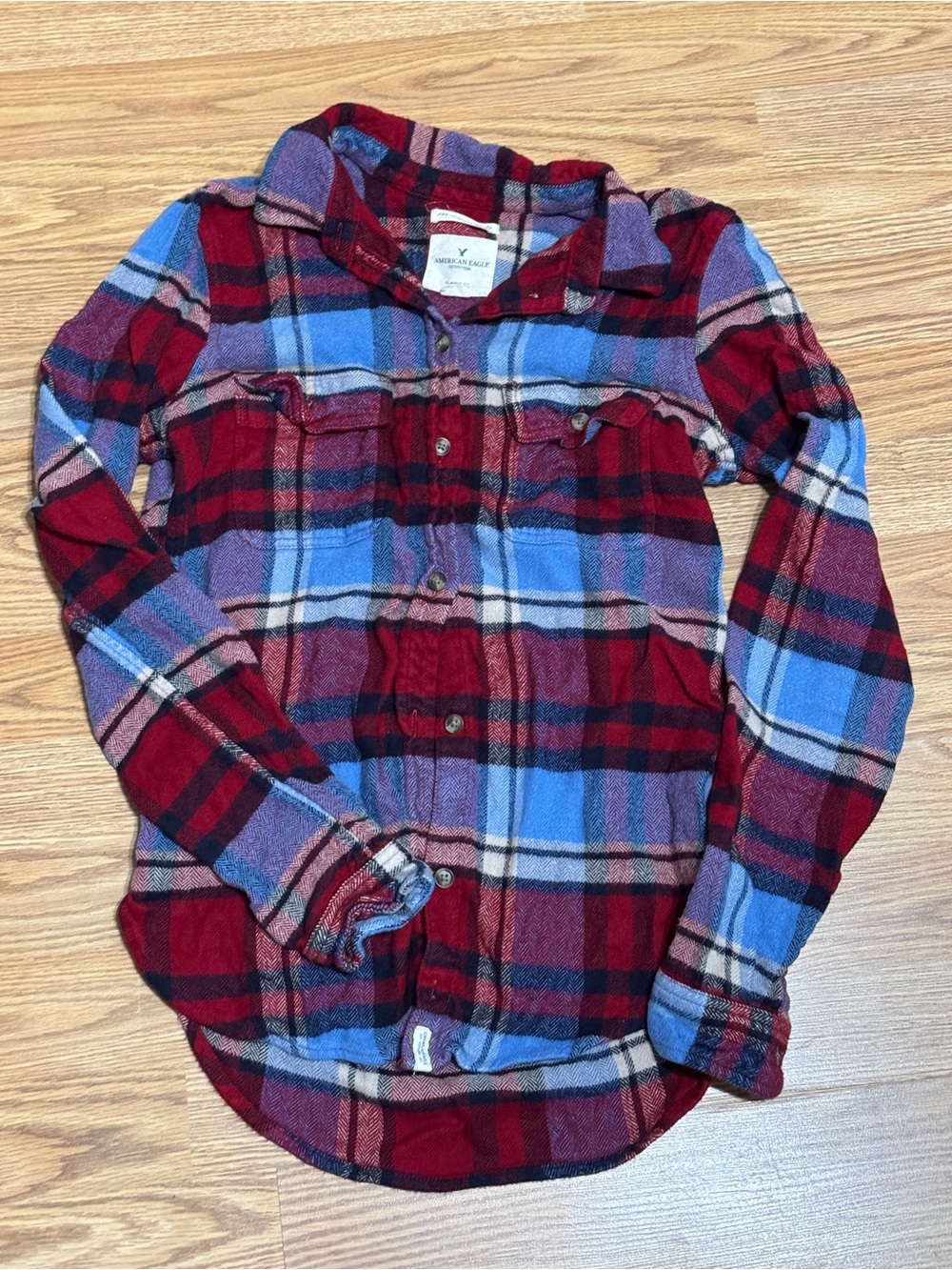 American Eagle Outfitters Red and Blue Plaid Flannel, Size XS